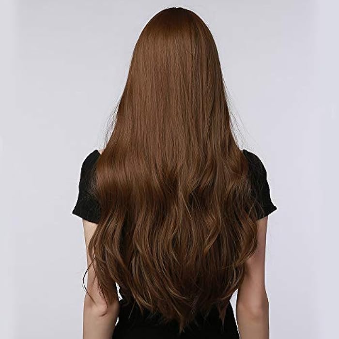 DILLARDS Haircube Natural Synthetic Long Brown Hair Wig With Bangs For Women - Image 5